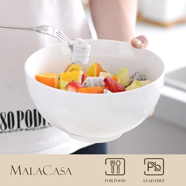 Набір мисок MALACASA, 8 шт., 420 мл, порцеляна. Ідеально для супу, салату, рису, десерту та рамену. Розмір 12,8x12,8x6,5 см, колір кремовий