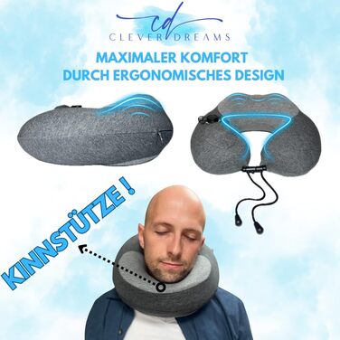 Clever Dreams Neck Pillow Airplane Travel Pillow Inflatable 2 in 1 with Memory Foam Foam Neck Pillow Car Travel Pillow Inflatable Neck Support for Adults Breathable and Adjustable