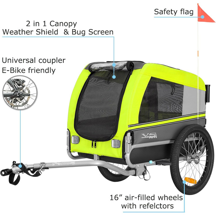 Універсальний візок-перевозник для собак Tiggo VS Pets Medium: 2-в-1 (велосипедний, буксирний)
