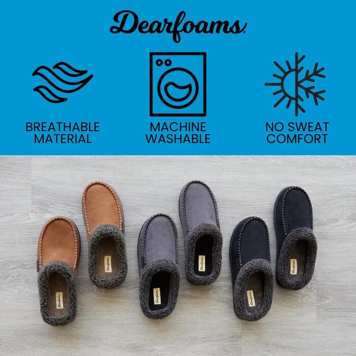 Чоловічі тапочки Dearfoams Brendan - зручні та дихаючі, з піною Memory Foam, широка колодка, колір кава