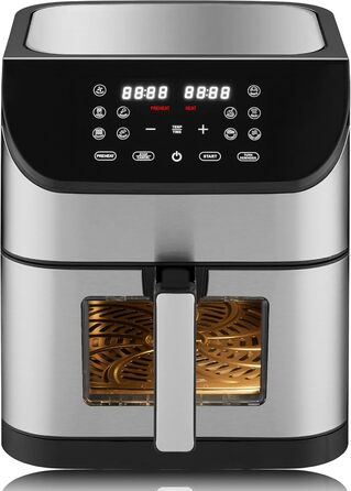 Retoo Фритюрниця без олії 6.5л 1800W з цифровим дисплеєм та 10 програмами, аерофритюрниця, нержавіюча сталь, чорний колір