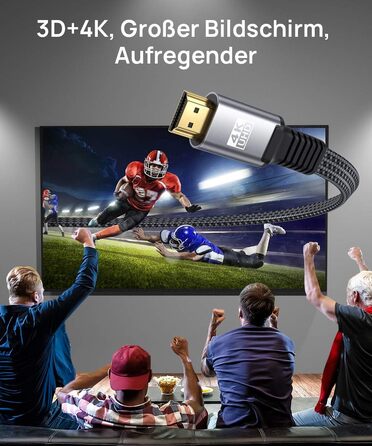Кабель HDMI JSAUX 4K 3 метри (4K@60Hz, HDMI 2.0, 18Gbps) - Плоский, нейлонова обплітання, High Speed, сірий. Підтримка HDR, UHD 2160p, 1080p, 3D, Ethernet, ARC для PS3/4, TV, PC
