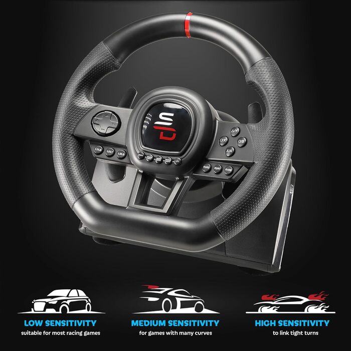 Superdrive SV650 Racing Wheel: Руль для гонок з педалями та перемиканням передач - сумісний з Xbox Series X/S, Switch, PS4, Xbox One, PC, PS3 (програмований)
