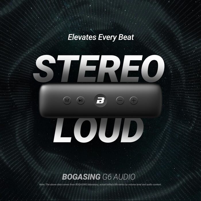 BOGASING G6: Портативна Bluetooth колонка 30W, чорна. З мікрофоном, USB, TF, AUX, IPX6, до 35 годин