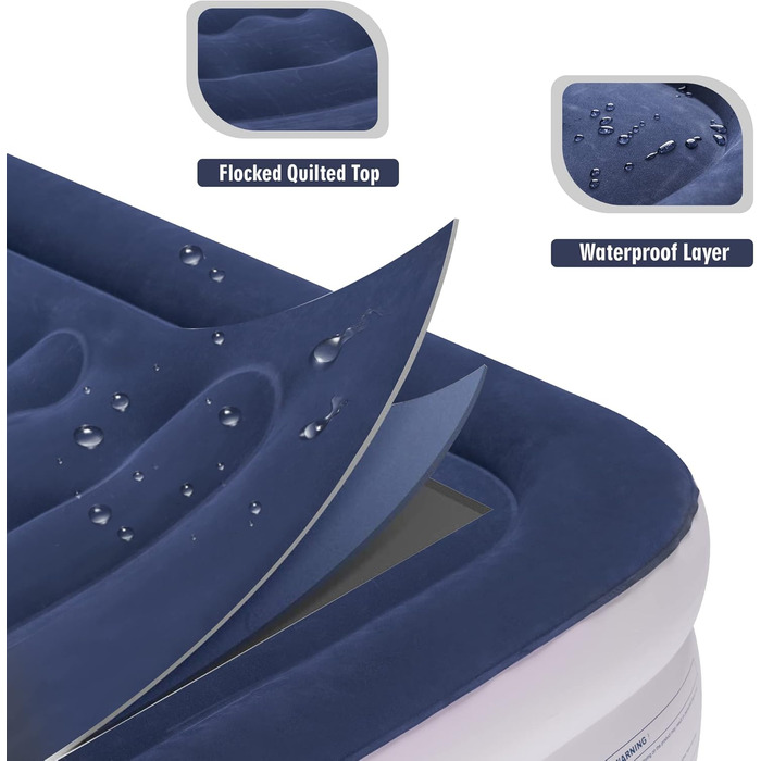 Надувний матрац для гостей з електронасосом, швидко надувається (1.5-3 хв), флоксовий, подвійний - Self-Inflating Air Mattress