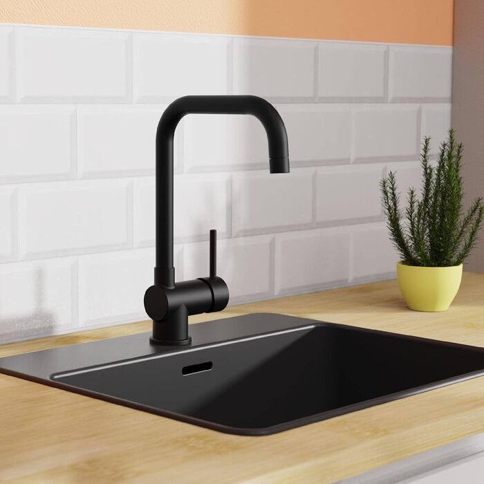 Кран кухонний EISL FUTURA NI182GANI, однолеверний, з високим виливом, чорний колір