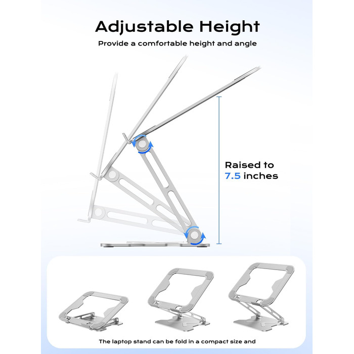 Adjustable Laptop Stand for Desk - Portable Aluminum Laptop Riser - Fits HP 10-16 Inch Laptops (Silver)