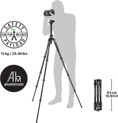 Штатив Manfrotto Befree GT XPRO з алюмінієвою ніжкою та кульковою головкою 496, Twist Lock, для DSLR та беззеркальних камер