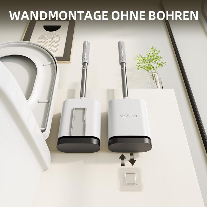 Набір для чищення унітазу ASOBEAGE: силіконова щітка, нержавіюча сталь, кріплення на стіну, швидке висихання, чорний (4 шт., 1 упаковка)