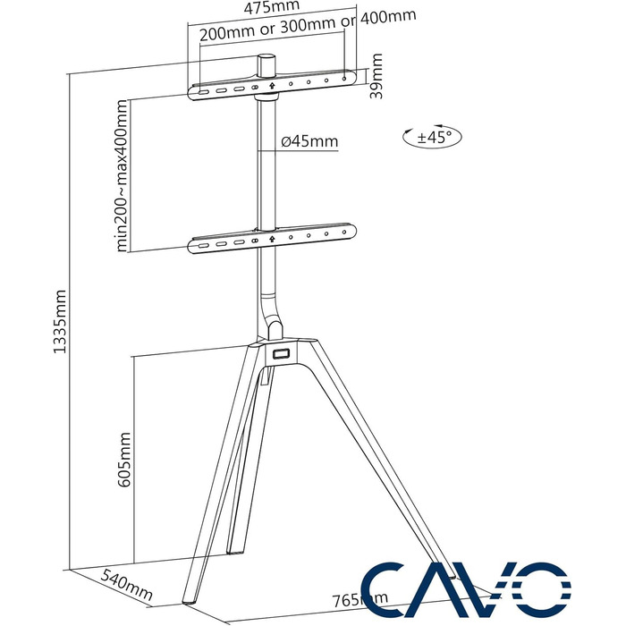 Настінне кріплення для телевізора CAVO Motion 32-70 дюймів, до 45 кг, VESA 400x400, поворотне, нахильне, універсальне для LED/LCD/OLED