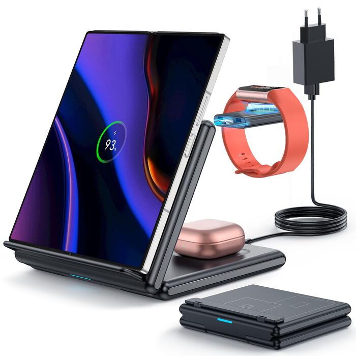 Бездротова зарядка GEEKERA 3-в-1 для Samsung Galaxy Z Fold/Flip, Fitbit Sense/Versa, Galaxy Buds (Чорний)