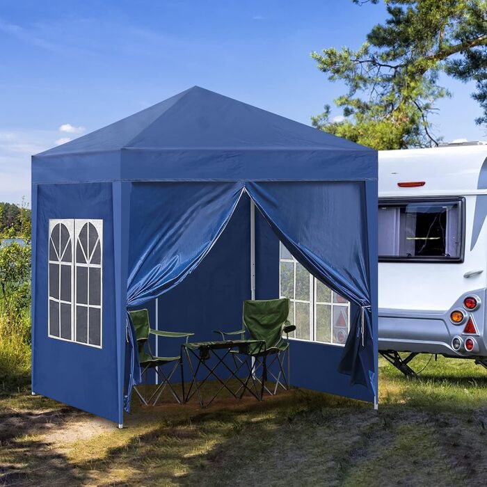 CLIPOP Pop Up Pavilion 3 x 3 m, Outdoor Folding Pavilion with 4 Side Walls and Carry Bag, UV Protection Garden Pavilion for Wedding, Outdoors, Camping, Beach