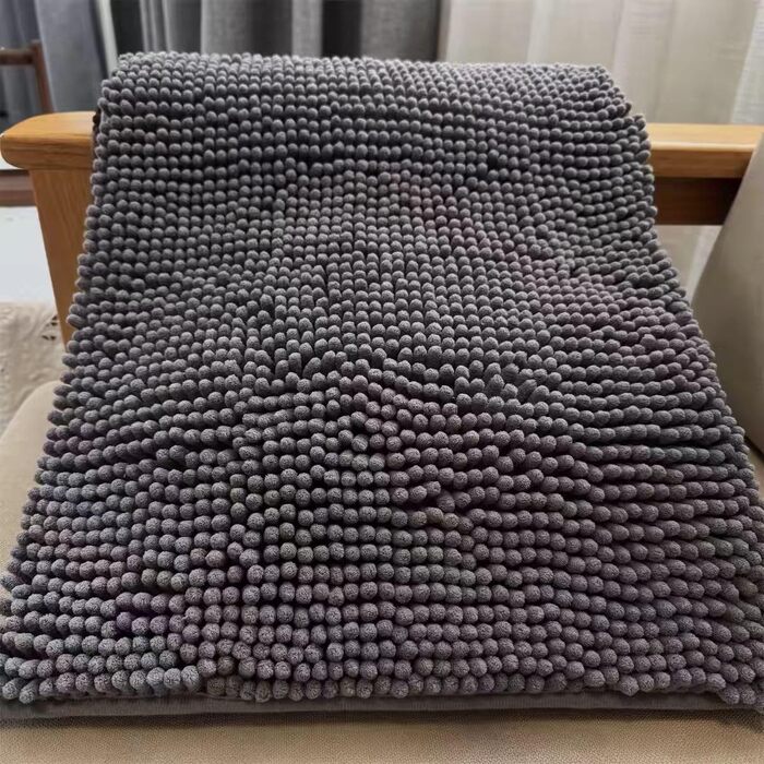 Великий килимок для ванної кімнати Chenille сірий, 50x120 см, гігроскопічний та м'який з високим ворсом 1.5 см, протиковзкий