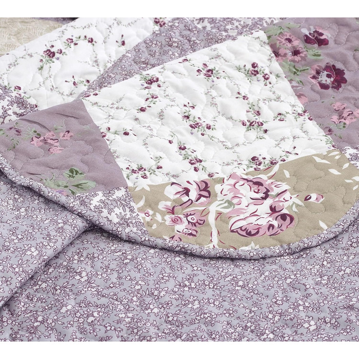 Комплект стеганих ковдр Brilliant Sunshine Grey Heart Love Patchwork (2 шт.) з чохлом для подушки, двостороння покривало, м'яка легка ковдра, всесезонна ковдра для двоспального ліжка (Фіолетовий)