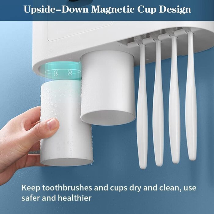 Automatic Toothpaste Dispenser, DENSAIL Toothbrush Holder Wall Mount with Dustproof Cover and 2 Toothpaste Dispensers, 2 Electric Toothbrush Holders, and 4 Toothbrush Organizer Slots (2 Dispensers + 2 Cups)
