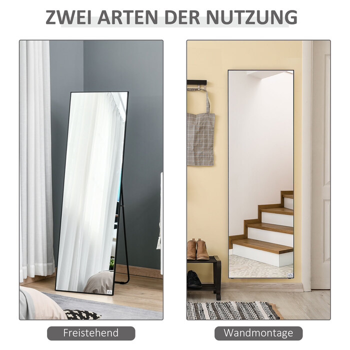 HOMCOM Freestanding Full-Length Mirror, Dressing Mirror with Stand, Aluminum Frame for Bedroom, Hallway