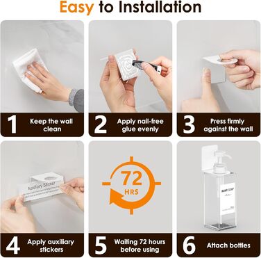 Дозатор мила Anhow 3er PETG для стін, набір з 3 шт. Без свердління, прозорий, 500 мл, з 16 водонепроникними етикетками для кухні/ванної кімнати