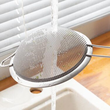 Набір сит з нержавіючої сталі Hinapan (3 шт.), дрібний профіль, стабільні ручки, 3 гачки, придатні для миття в посудомийній машині, ідеально підходять для борошна, рису, кіноа, чаю та макаронів