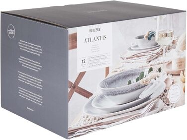 Набір посуду BUTLERS Atlantis 12 предметів з каменю (тарілки та миски) | Сірий посуд для 4 осіб | Мікрохвильова та посудомийна машини | Boho-стиль