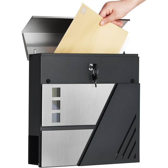 Поштовий ящик настінний SONGMICS з оглядовим вікном, замок, сріблясто-антрацитовий GMB053G01