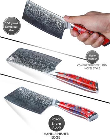 Ніж кухарський Sanmuzuo Hackmesser 17 см, професійний, Дамаск, Xuan Serie, VG10 сталь, ручка з епоксидної смоли (Saphirblau), колір 