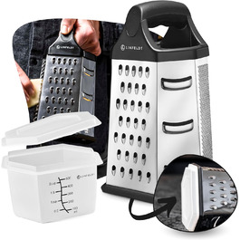 Терка кухонна зі сталі нержавіючої з контейнером, 23x14 см. Багатофункціональна терка для кухні, безпечна та зручна у використанні.