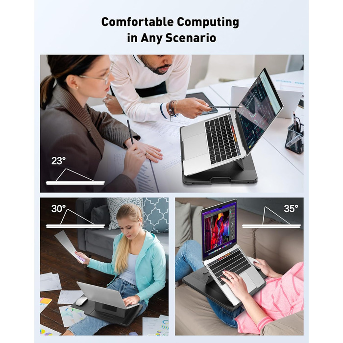 Зручний лапдеск AboveTEK для ноутбука: ергономічний, з антиковзким покриттям, захистом від нагріву та вбудованим ковриком для миші. Ідеально для роботи в ліжку, на дивані та в подорожах (чорний)