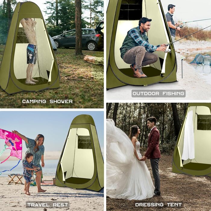 Brian & Dany Pop Up Camping Shower Tent - Portable Privacy Tent with Rainfly & Windows - Outdoor Changing Tent, UPF 50+ Waterproof, Green