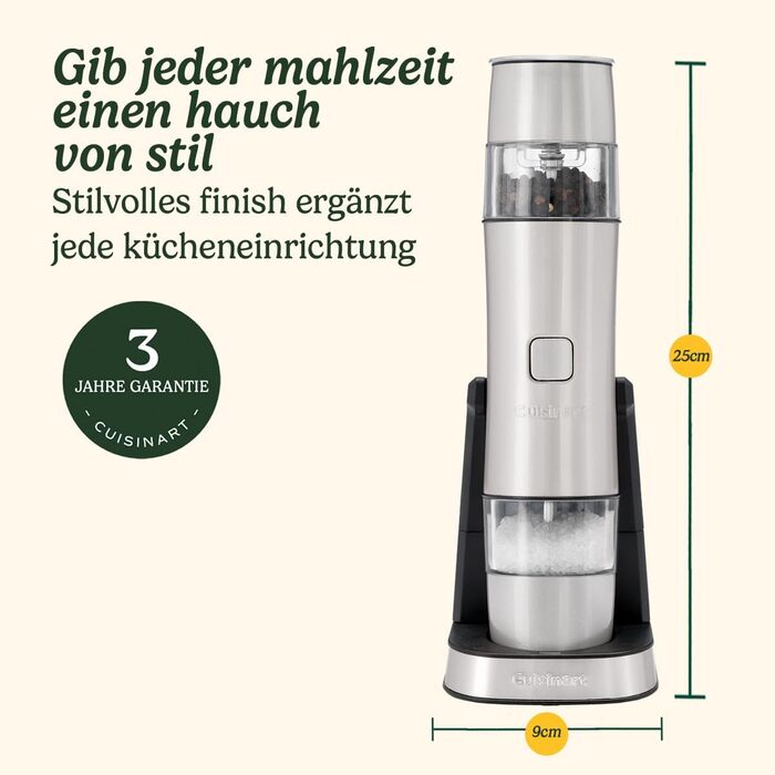 Електричні млини для солі та перцю Cuisinart | Набір | Без батарейок | Регулювання помелу | Сріблястий колір