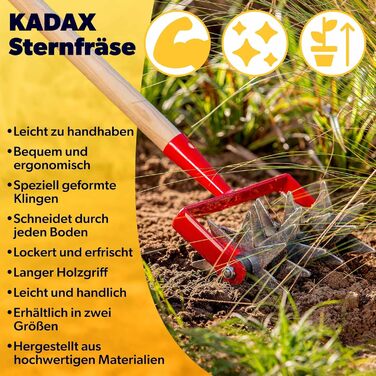 Культиватор для ґрунту KADAX із металу з 12 зірками та дерев'яною ручкою – садова фреза для розпушування землі, газону та видалення бур'янів