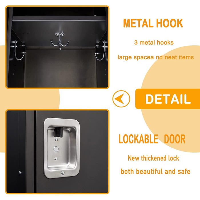 Metal locker with lockable doors, industrial steel cabinet for school, home, office, garage, H140*W38*D46 cm