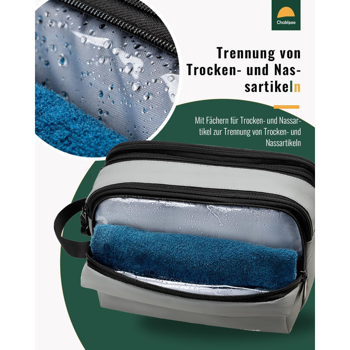 Чоловічий дорожній туалетний набір Kulturbeutel, водонепроникна косметичка з двома блискавками (сірий)