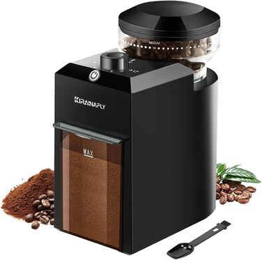 KIRAINAFLY Electric Coffee Grinder, adjustable coffee grinder with 28 precise grind settings for French Press, drip coffee, and espresso, 12 cups (Black)