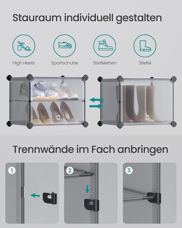 SONGMICS 10-Tier Shoe Rack, Shoe Cabinet, 30 x 40 x 30 cm per compartment, narrow, with doors, steel frame, plastic, for hallway, bedroom, entrance area, LPC035B01 (10 tiers (83B x 156H cm), Slate Grey)