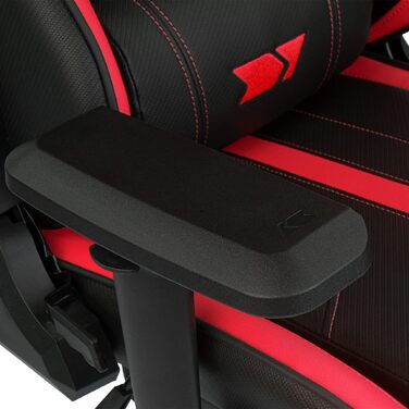Професійне ігрове крісло DRIFT GAMING DR350 ергономічне, з 4D-підлокітниками, подушками під поперек та шию, нахил 135°, безшумні колеса, чорно-червоне