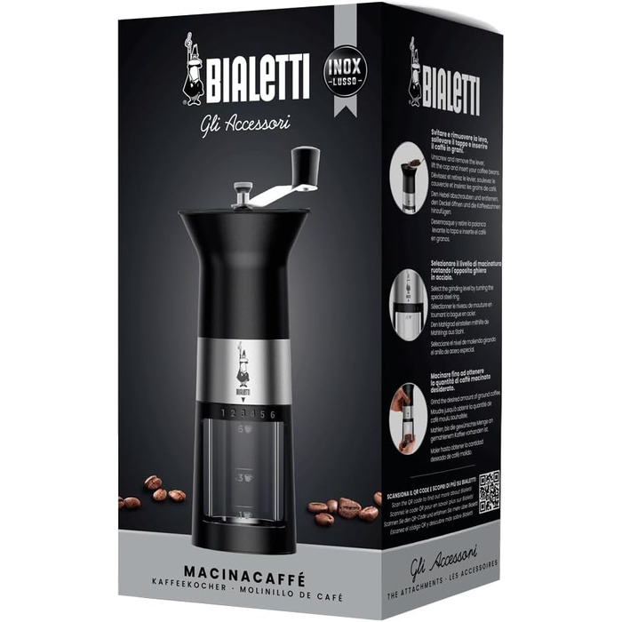 Ручний кавомол Bialetti з нержавіючої сталі, матовий чорний