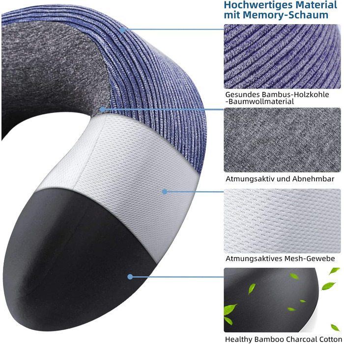 Подушка для шиї у подорожах, 100% Memory Foam - для автомобіля, літака, поїзда, офісу та кемпінгу, з чохлом, маскою для сну та берушами, фіолетовий