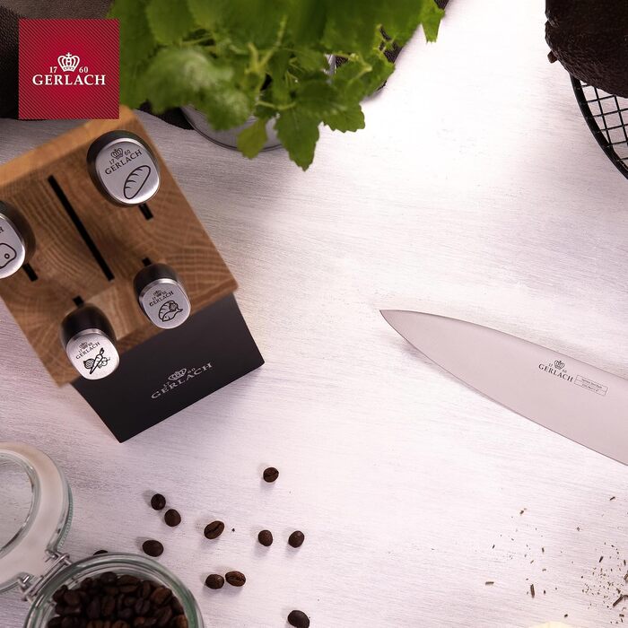 Gerlach Deco Black Knife Block Set - 5-Piece Stainless Steel Kitchen Knife Set with Wooden Block
