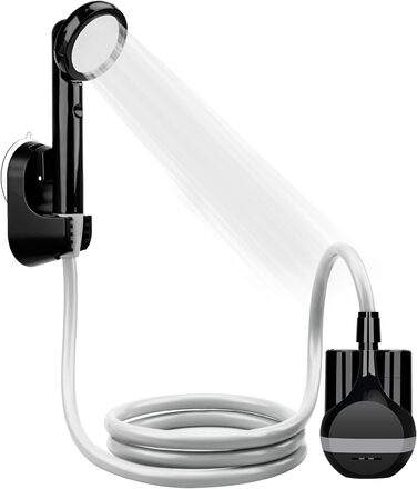 LIBERRWAY Camping Shower with Pump, Camping Shower Set with Rechargeable Battery, 2m Shower Hose Outdoor Shower for Garden, Beach, Camping, Travel, Car Washing, Mobile Shower Black (Black)
