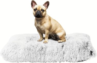 Dog Bed, Fluffy Dog Mats, Longer Plush Dog Cushion, Washable, Non-Slip Bottom, 110 cm for Medium and Large Dogs, (L 80 x W 50 x H 10 cm, Light Grey)