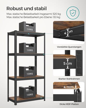 SONGMICS 4-Tier Adjustable Stand/Book/Storage Shelf - Vintage Brown & Black