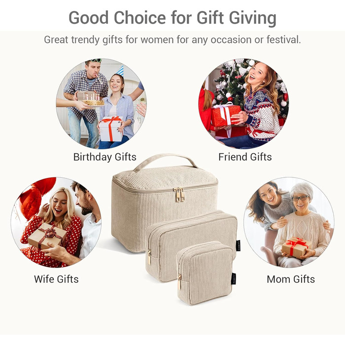 Косметичка MAGEFY для макіяжу: 2 шт. у наборі, з відділеннями, бежевого кольору, для подорожей та щоденного використання