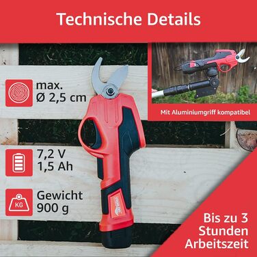 STREND PRO Battery-Powered Electric Pruning Shears Telescopic | for easy garden and tree pruning | max. 22mm, 170cm long telescopic handle geared pruning shears | 1 x 7.2V battery included | cordless shears, tree shears