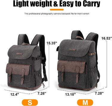 Водонепроникний рюкзак для камери Cwatcun з брезенту, професійний фоторюкзак, вінтажний стиль, сумісний з Sony, Canon, Nikon (S, чорний)