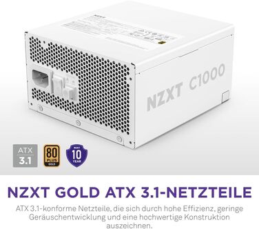 Блок живлення NZXT C850 Gold ATX 3.1, 1000W, 80 Plus Gold, повністю модульний, білий