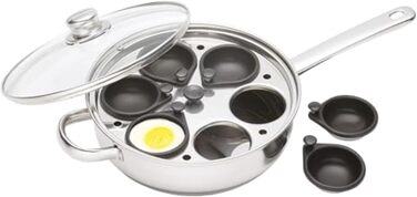 Каструля для приготування яєць-пашот KitchenCraft, антипригарна, з нержавіючої сталі, для 6 яєць, індукційна, 26 см, срібляста