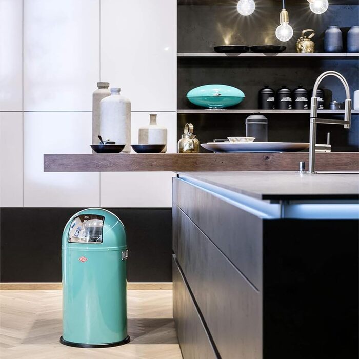 Відро Wesco Pushboy 50 л, сталь з порошковим покриттям, велика кришка з нержавіючої сталі, знімний внутрішній контейнер (Турквіс)