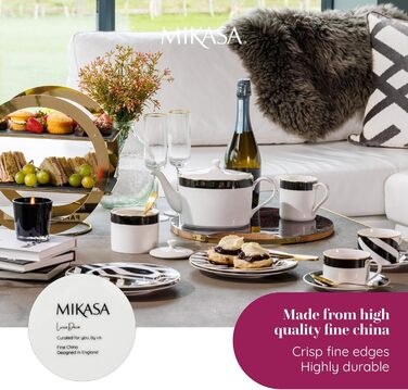 Mikasa Luxe Deco Porcelain Tea Set for One, Tea Set for One Person with Teapot, Cup, and Saucer, Stackable Tea Set, Dishwasher Safe