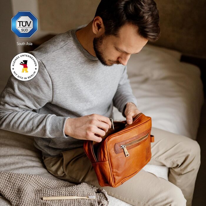 Шкіряна косметичка для подорожей Berliner Bags Vintage Paul, унісекс, коричнева (1 відділення)