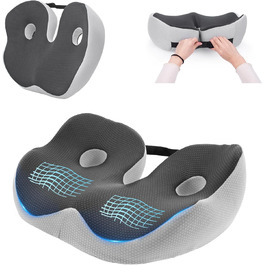 Подушка для сидіння з піною з пам'яті, ергономічна ортопедична подушка для офісного крісла, подушка для сидіння з піною з пам'яті, подушка для куприка з регульованою шириною для офісу/автомобіля, знімає біль в сідниці (темно-сірий)